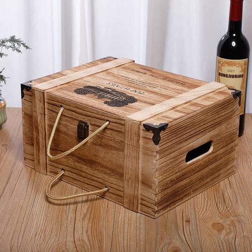 六支复古葡萄酒礼盒金属包角木箱定做旧红酒木盒工厂直销